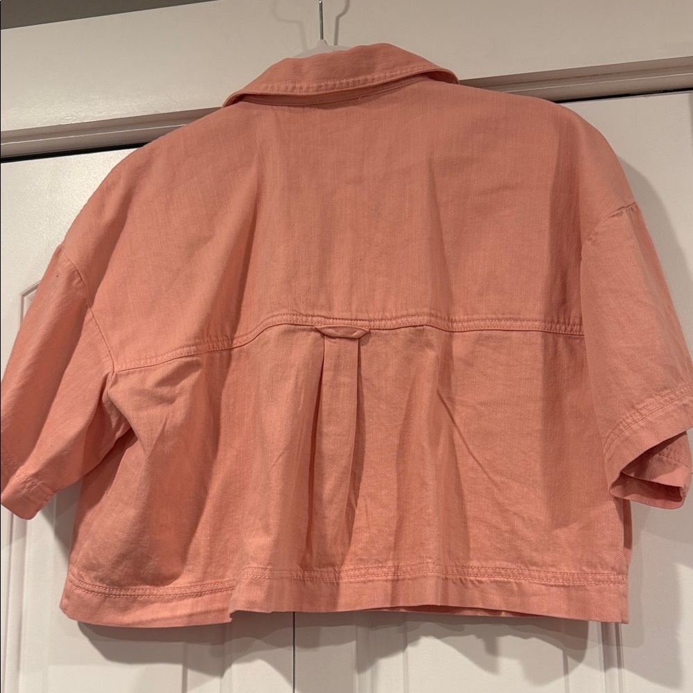 Pilcro Soft Pink‎ Cropped Boxy Short-Sleeve Top twill denim small - Picture 7 of 7